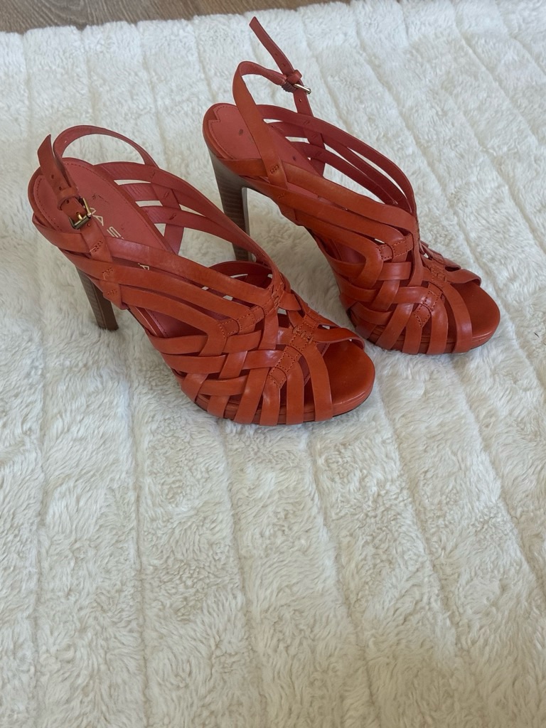 Via Spiga Strappy Woven High Heel Sandals - Orange